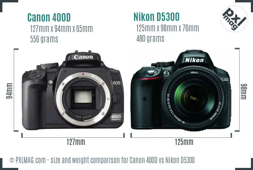 Canon 400D vs Nikon D5300 size comparison