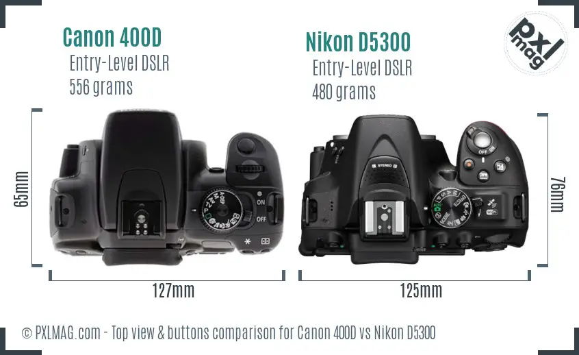 Canon 400D vs Nikon D5300 top view buttons comparison