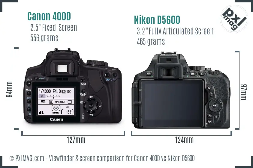 Canon 400D vs Nikon D5600 Screen and Viewfinder comparison