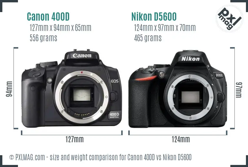 Canon 400D vs Nikon D5600 size comparison