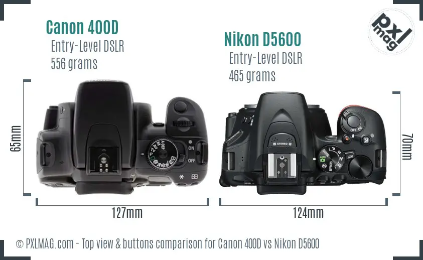 Canon 400D vs Nikon D5600 top view buttons comparison