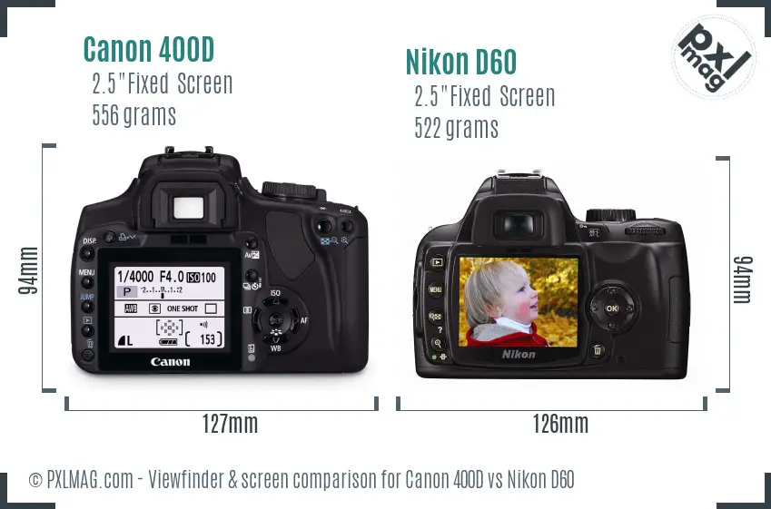 Canon 400D vs Nikon D60 Screen and Viewfinder comparison