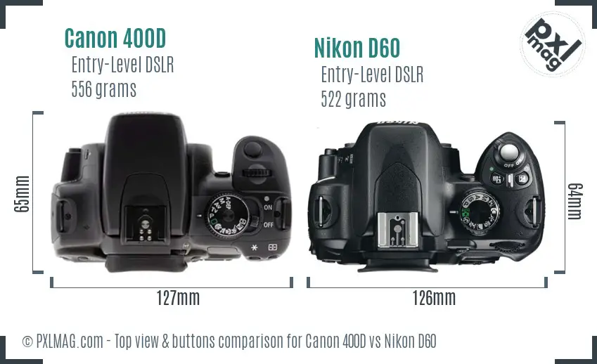 Canon 400D vs Nikon D60 top view buttons comparison