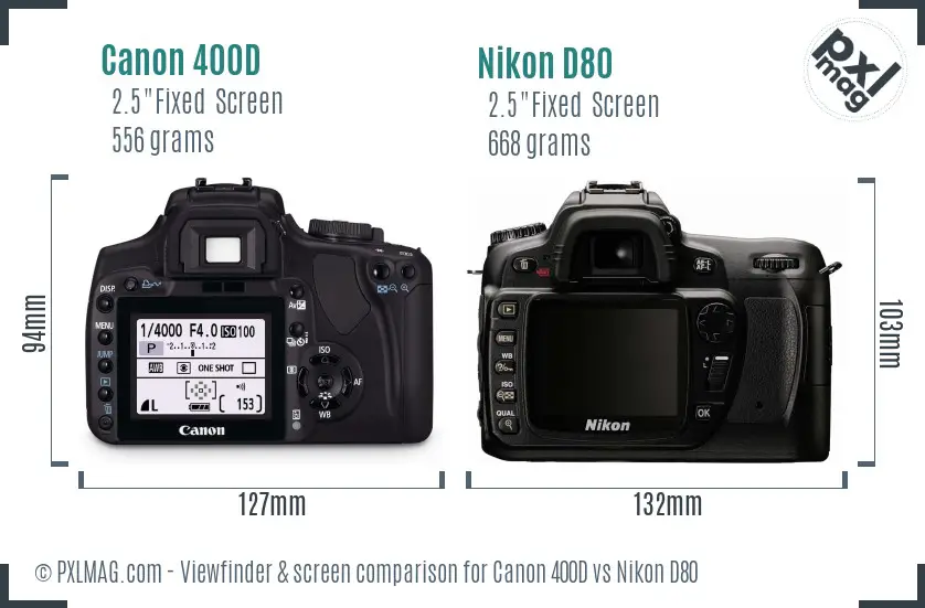 Canon 400D vs Nikon D80 Screen and Viewfinder comparison
