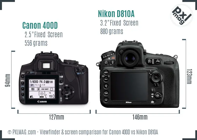 Canon 400D vs Nikon D810A Screen and Viewfinder comparison