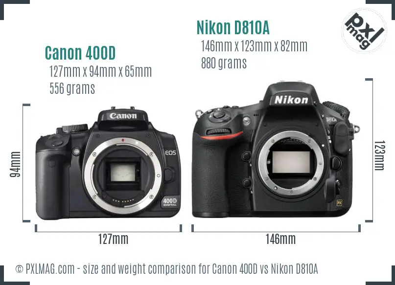 Canon 400D vs Nikon D810A size comparison