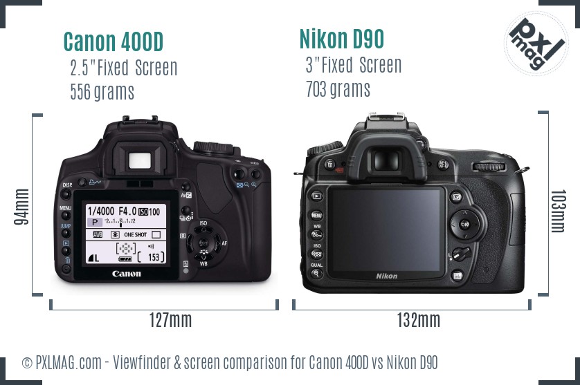 Canon 400D vs Nikon D90 Screen and Viewfinder comparison