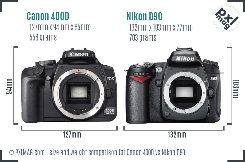 Canon 400D vs Nikon D90 size comparison