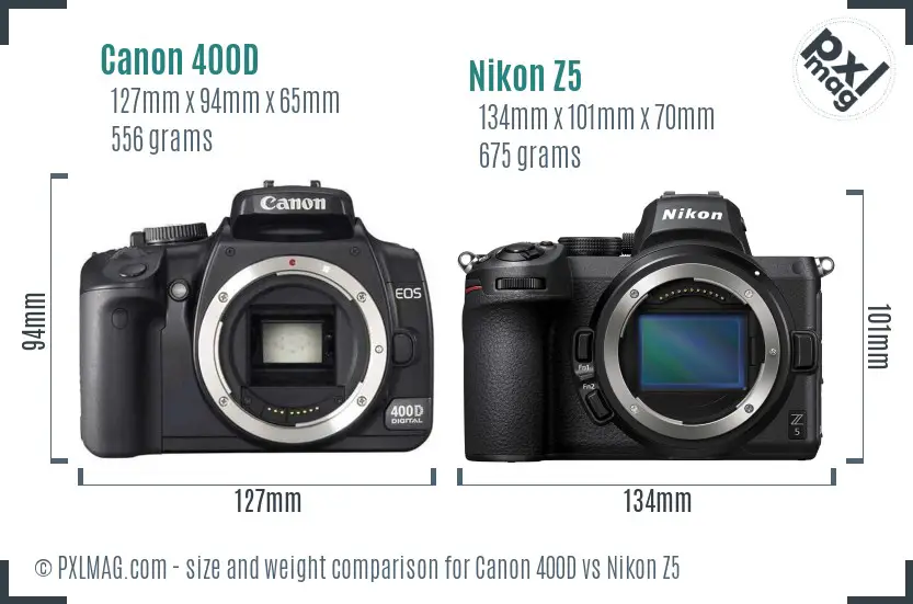 Canon 400D vs Nikon Z5 size comparison Canon 400D vs Nikon Z5 size comparison
