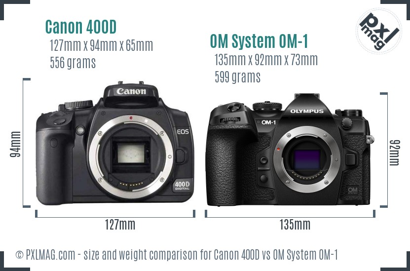 Canon 400D vs OM System OM-1 size comparison Canon 400D vs OM System OM-1 size comparison