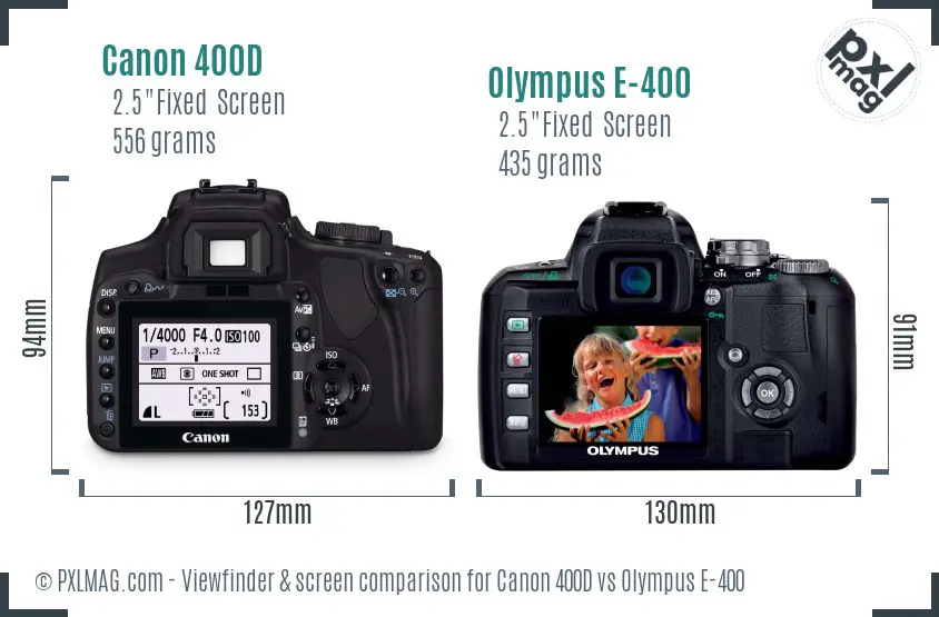 Canon 400D vs Olympus E-400 Screen and Viewfinder comparison