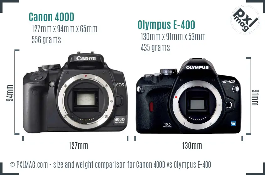 Canon 400D vs Olympus E-400 size comparison