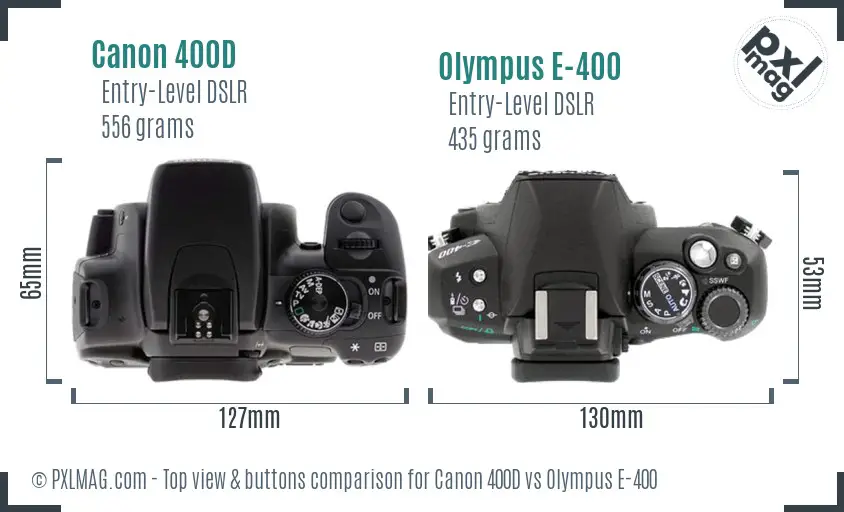 Canon 400D vs Olympus E-400 top view buttons comparison