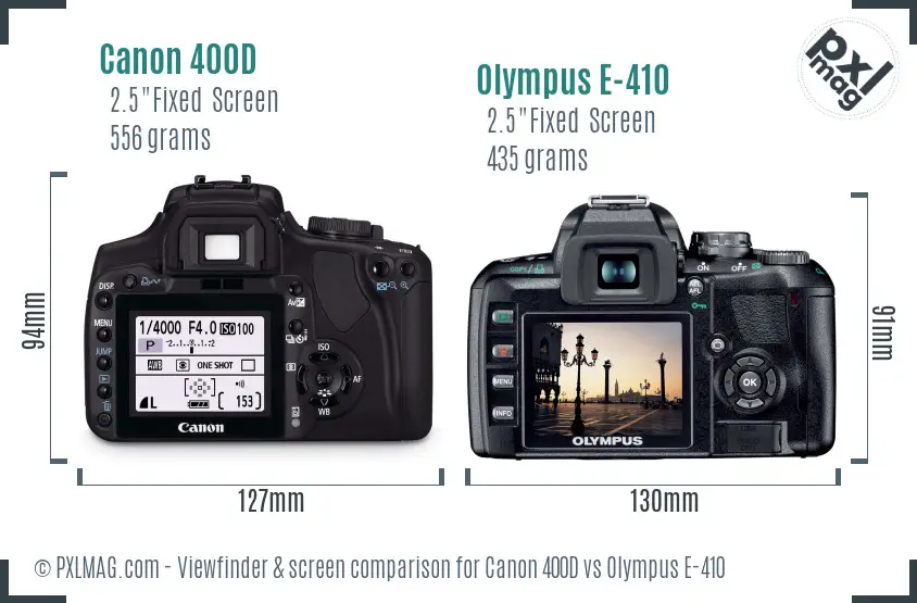 Canon 400D vs Olympus E-410 Screen and Viewfinder comparison