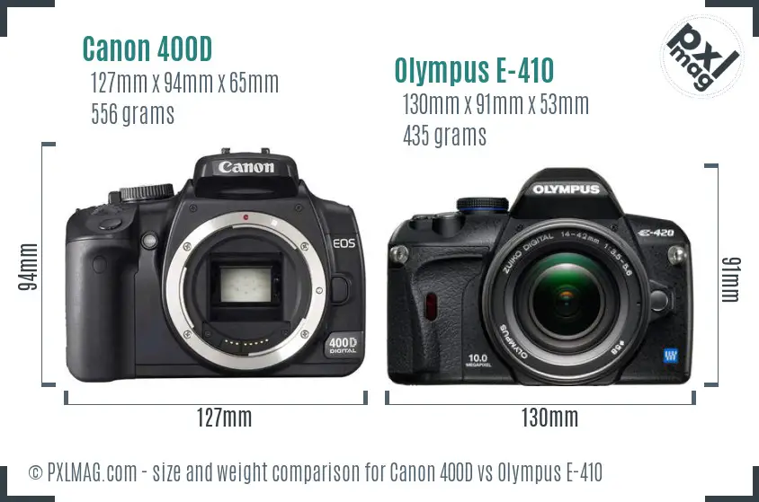 Canon 400D vs Olympus E-410 size comparison