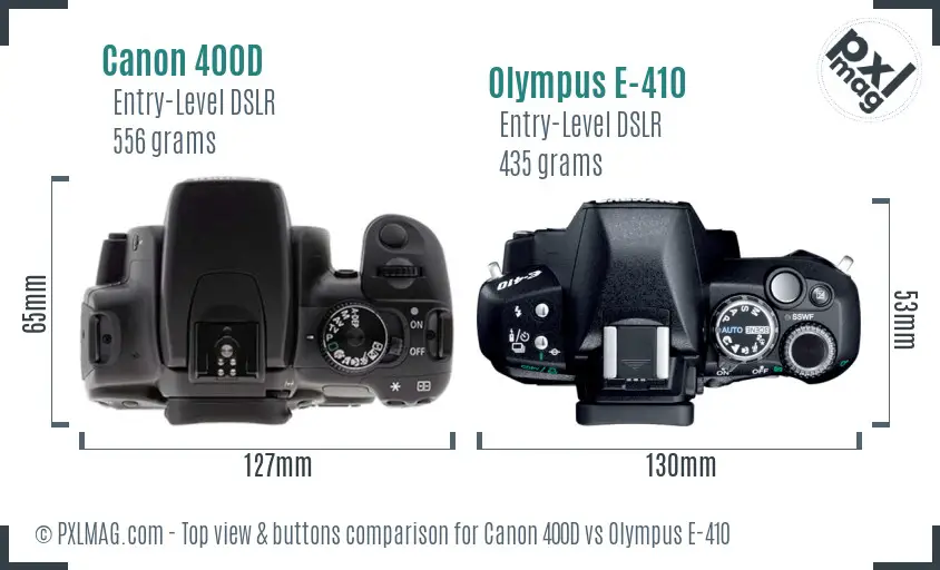 Canon 400D vs Olympus E-410 top view buttons comparison