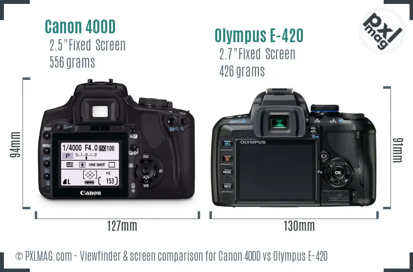Canon 400D vs Olympus E-420 Screen and Viewfinder comparison