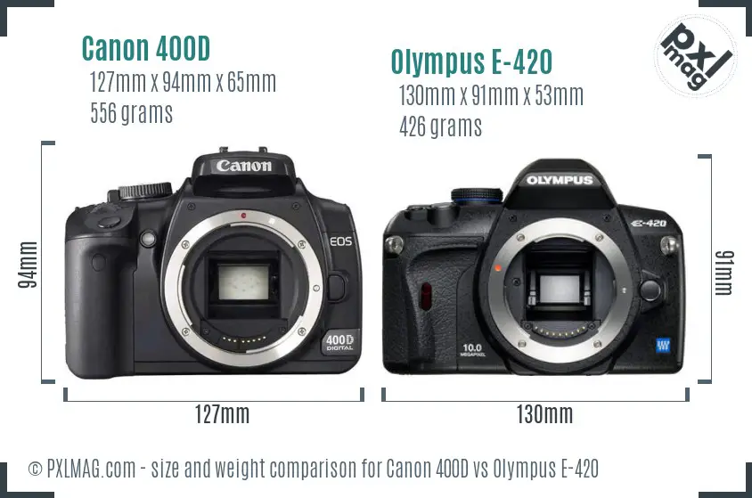 Canon 400D vs Olympus E-420 size comparison