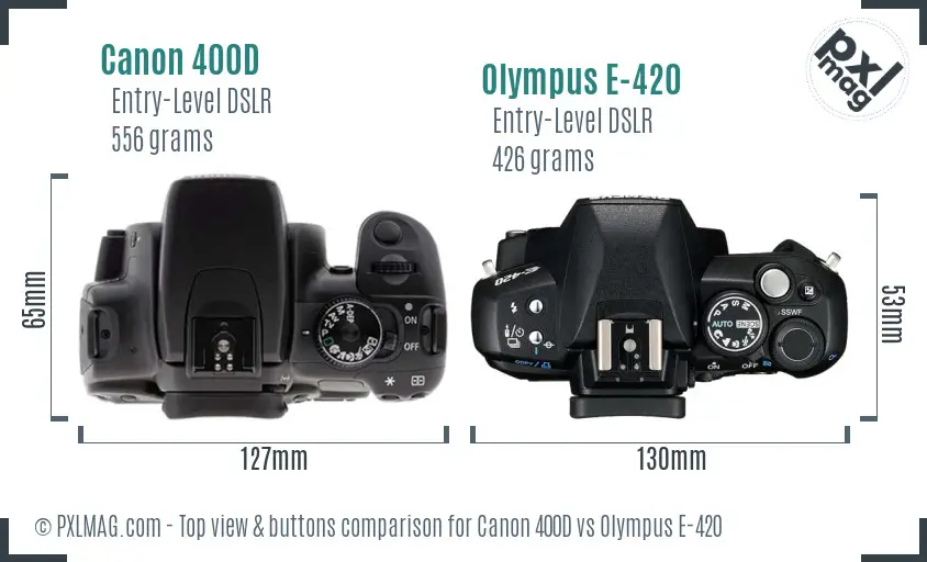 Canon 400D vs Olympus E-420 top view buttons comparison