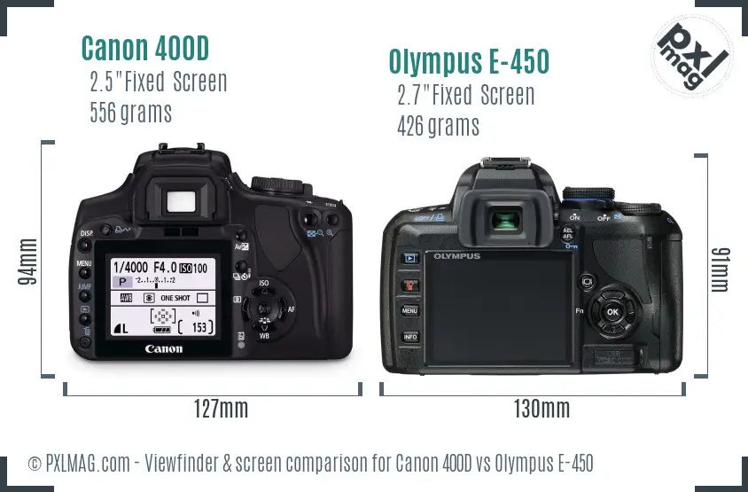 Canon 400D vs Olympus E-450 Screen and Viewfinder comparison