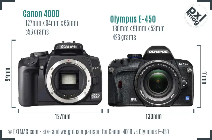 Canon 400D vs Olympus E-450 size comparison