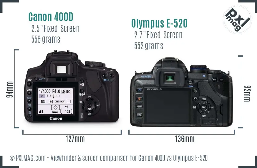 Canon 400D vs Olympus E-520 Screen and Viewfinder comparison