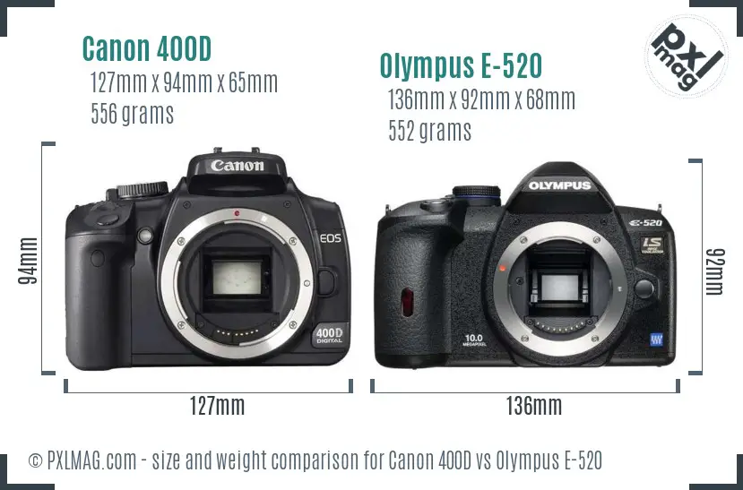 Canon 400D vs Olympus E-520 size comparison
