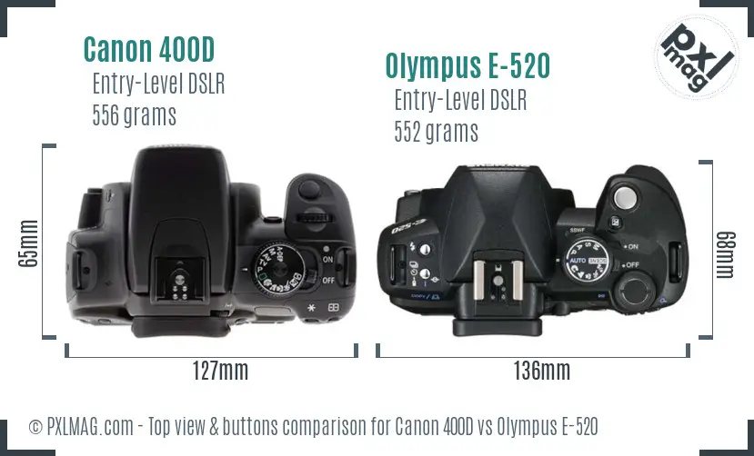 Canon 400D vs Olympus E-520 top view buttons comparison