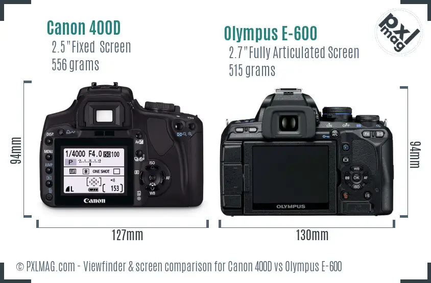Canon 400D vs Olympus E-600 Screen and Viewfinder comparison