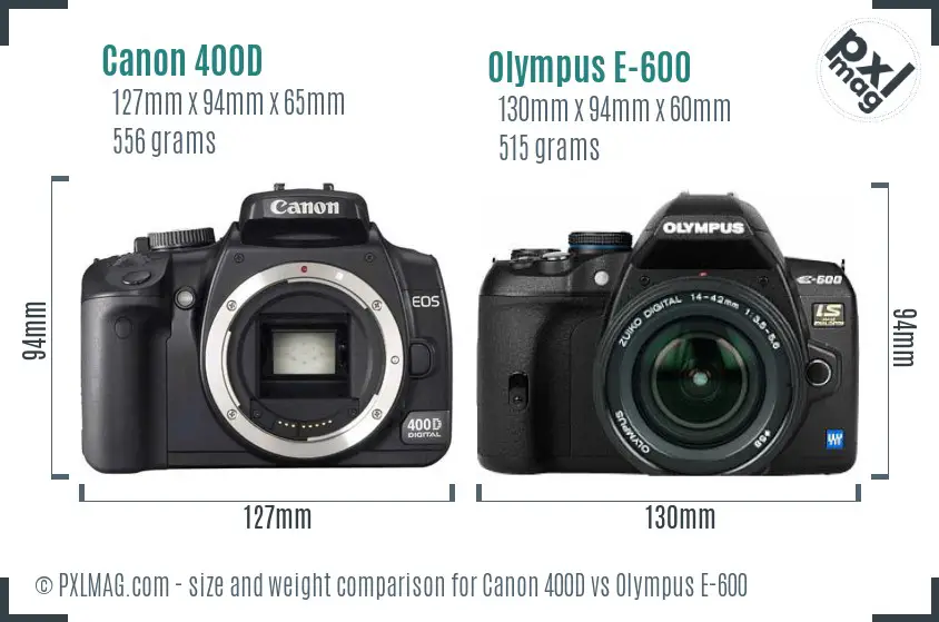 Canon 400D vs Olympus E-600 size comparison