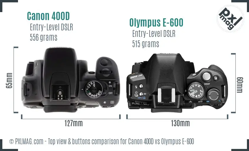 Canon 400D vs Olympus E-600 top view buttons comparison