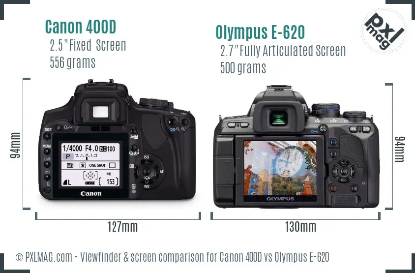 Canon 400D vs Olympus E-620 Screen and Viewfinder comparison