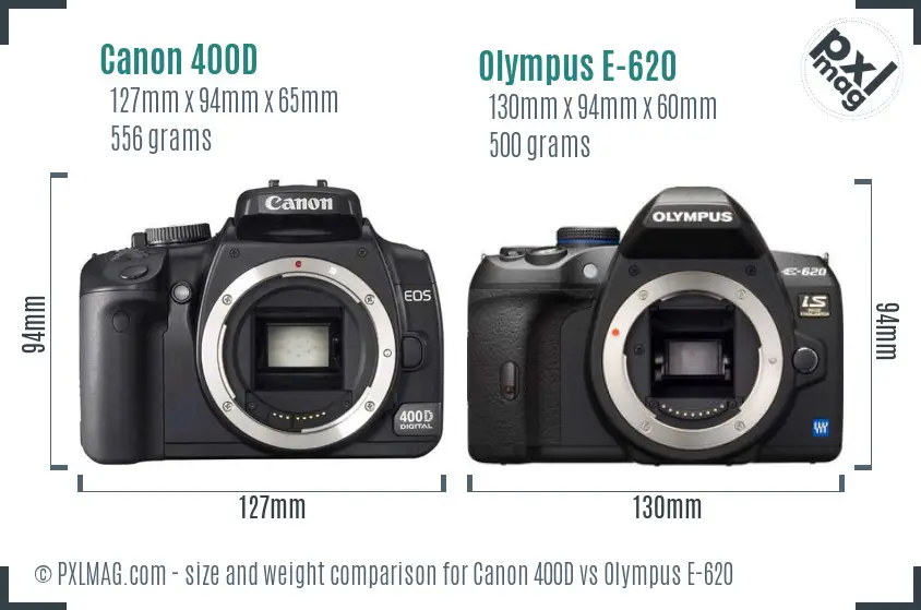 Canon 400D vs Olympus E-620 size comparison