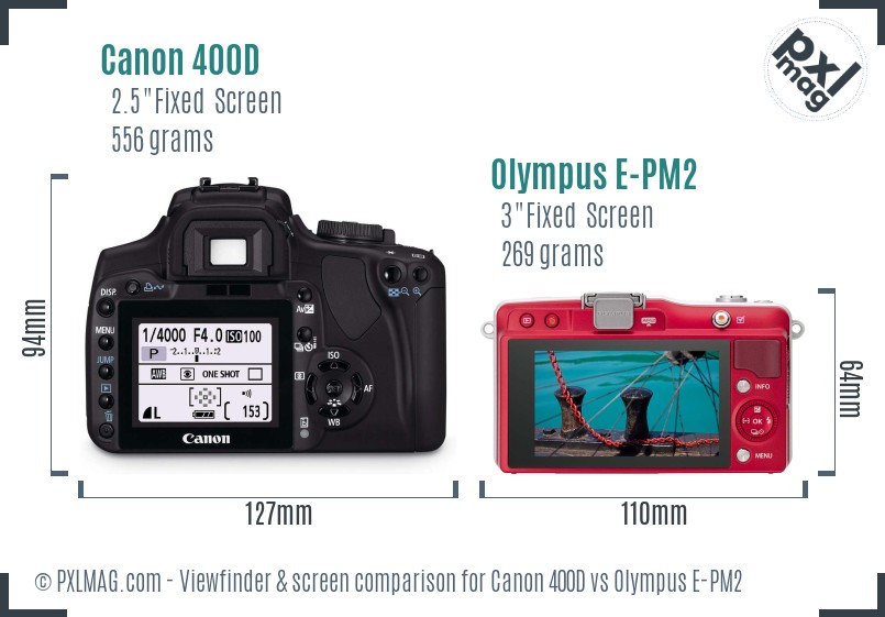 Canon 400D vs Olympus E-PM2 Screen and Viewfinder comparison