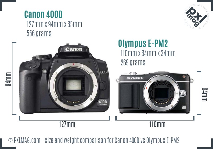 Canon 400D vs Olympus E-PM2 size comparison Canon 400D vs Olympus E-PM2 size comparison