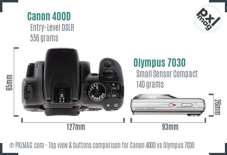Canon 400D vs Olympus 7030 top view buttons comparison Canon 400D vs Olympus 7030 top view buttons comparison