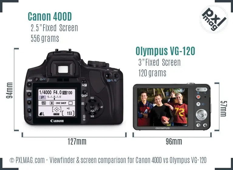 Canon 400D vs Olympus VG-120 Screen and Viewfinder comparison Canon 400D vs Olympus VG-120 Screen and Viewfinder comparison
