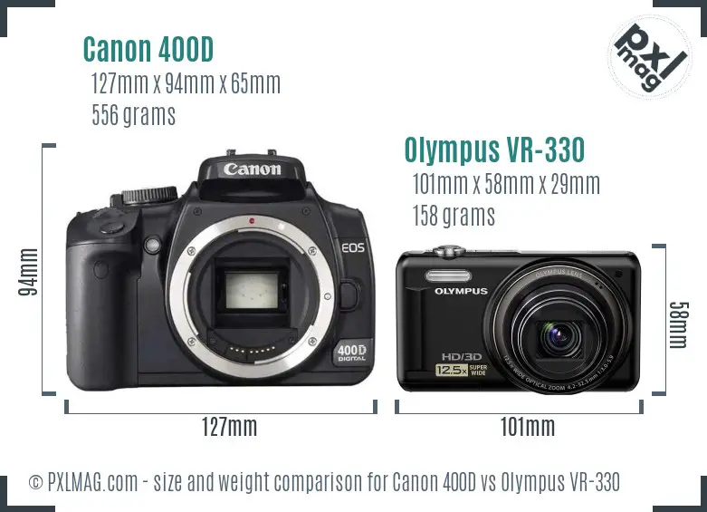 Canon 400D vs Olympus VR-330 size comparison
