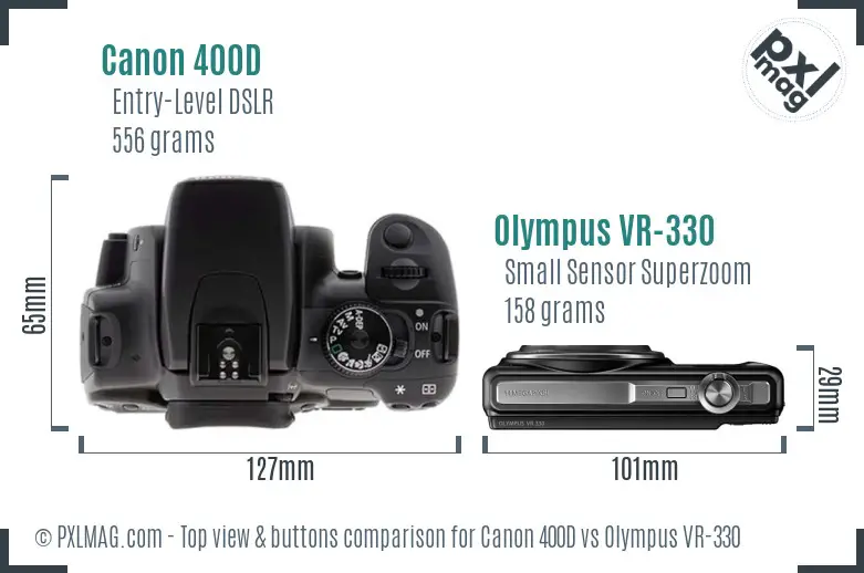 Canon 400D vs Olympus VR-330 top view buttons comparison