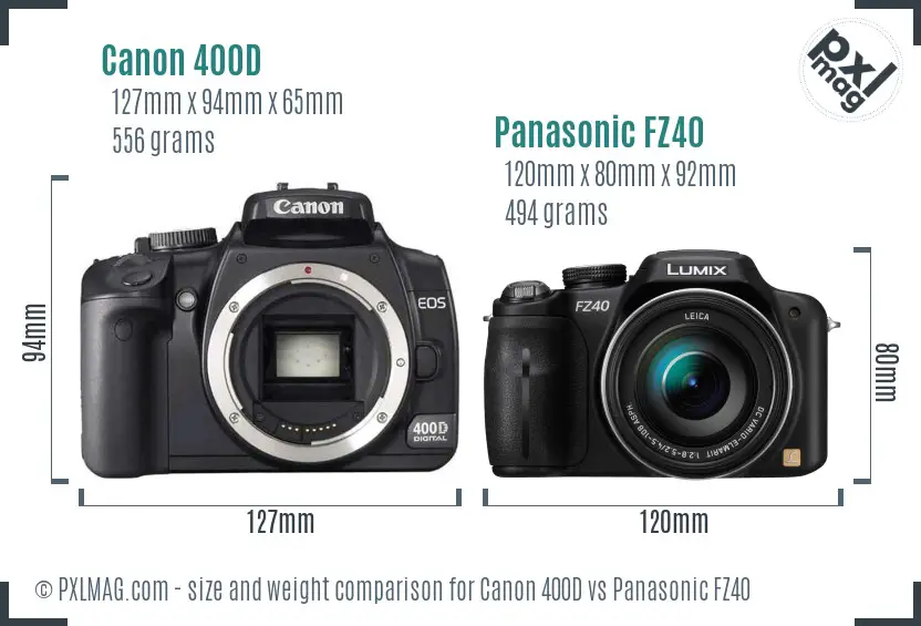 Canon 400D vs Panasonic FZ40 size comparison