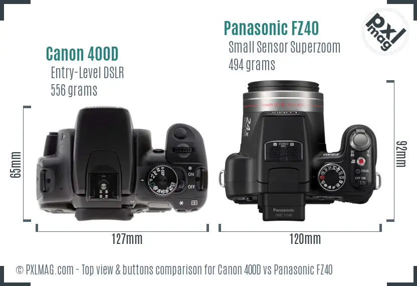 Canon 400D vs Panasonic FZ40 top view buttons comparison