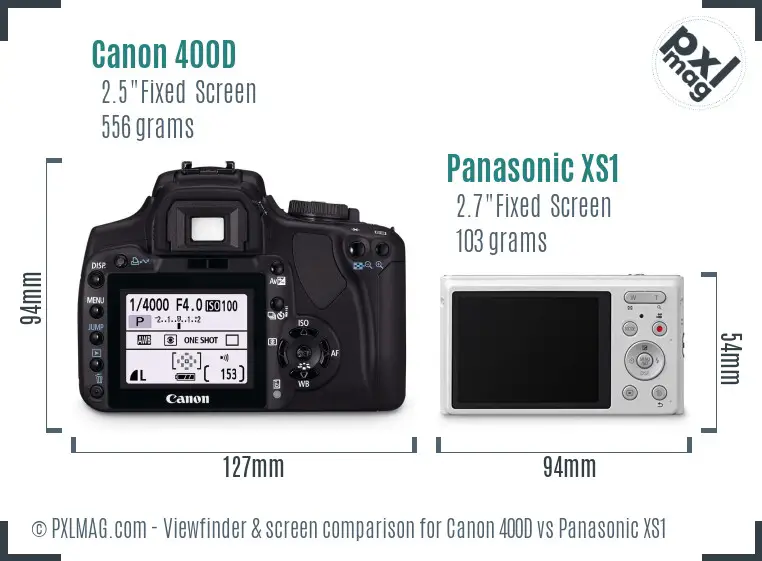 Canon 400D vs Panasonic XS1 Screen and Viewfinder comparison