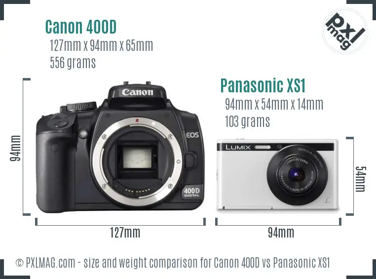 Canon 400D vs Panasonic XS1 size comparison