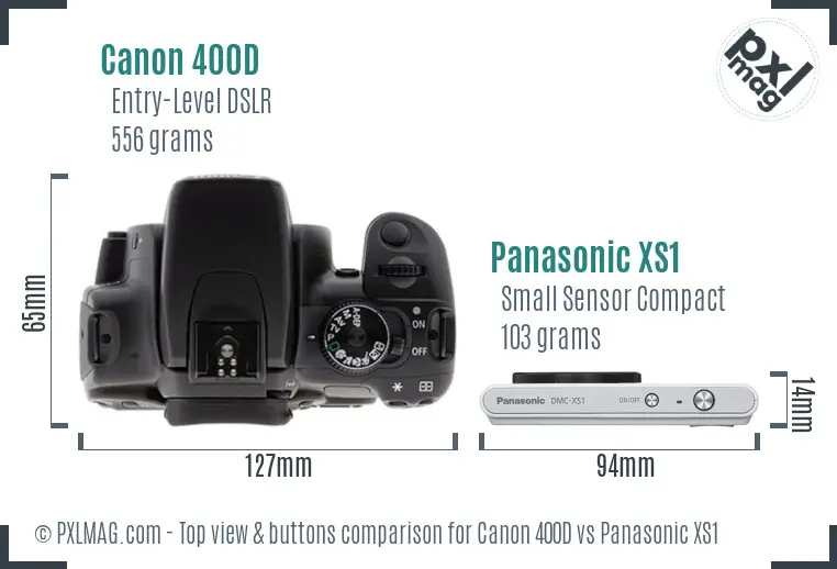 Canon 400D vs Panasonic XS1 top view buttons comparison