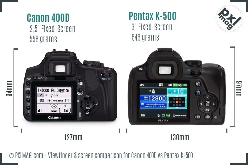 Canon 400D vs Pentax K-500 Screen and Viewfinder comparison