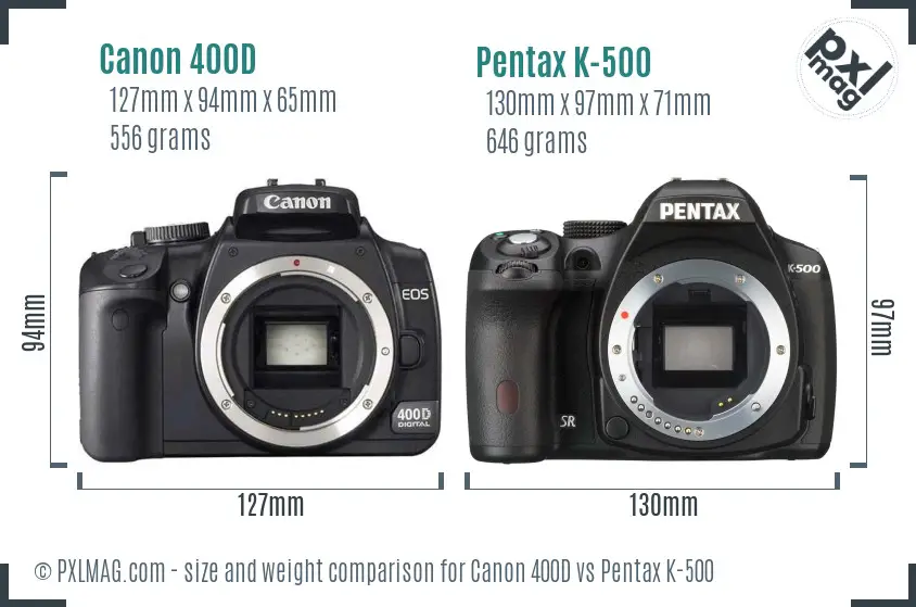 Canon 400D vs Pentax K-500 size comparison