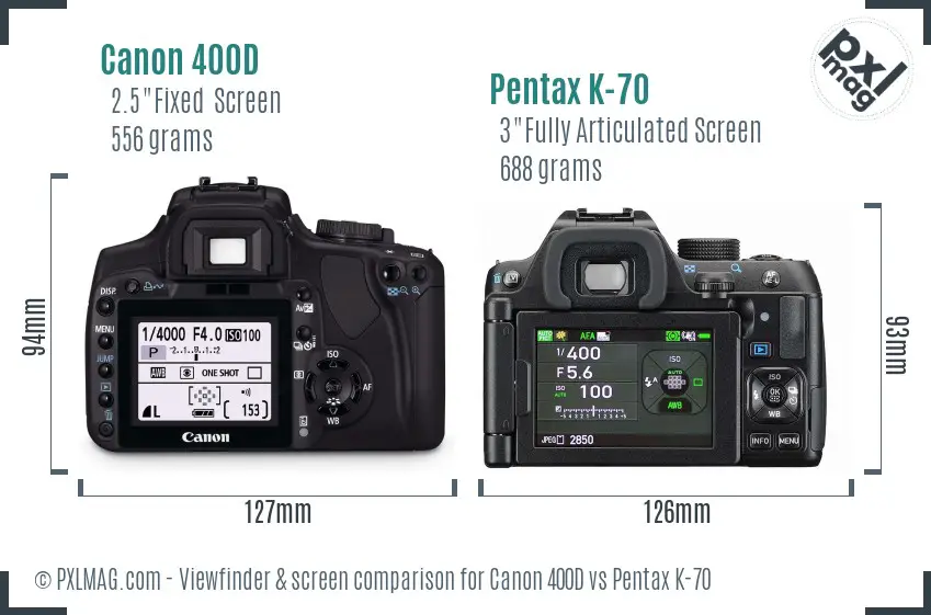 Canon 400D vs Pentax K-70 Screen and Viewfinder comparison