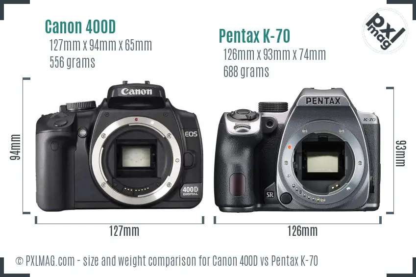 Canon 400D vs Pentax K-70 size comparison