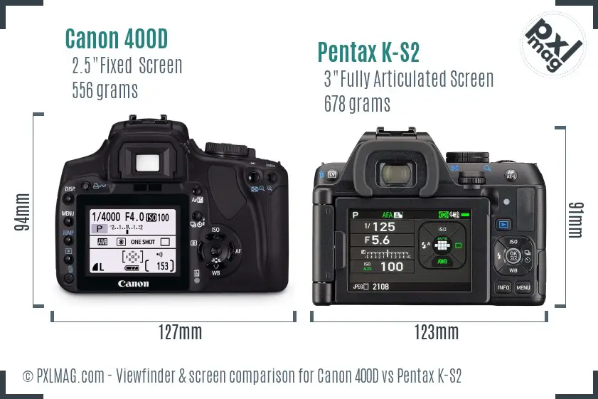 Canon 400D vs Pentax K-S2 Screen and Viewfinder comparison