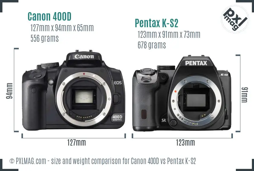 Canon 400D vs Pentax K-S2 size comparison